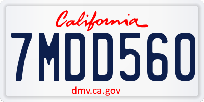 CA license plate 7MDD560