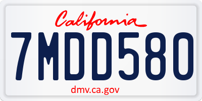 CA license plate 7MDD580