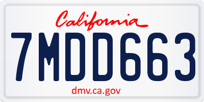 CA license plate 7MDD663