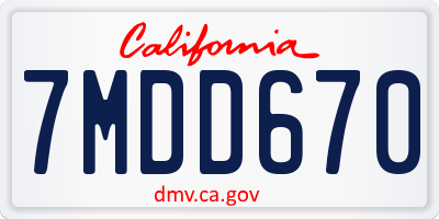 CA license plate 7MDD670