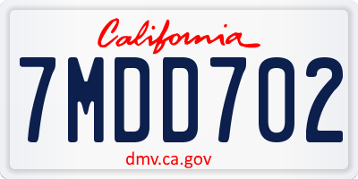 CA license plate 7MDD702