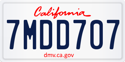 CA license plate 7MDD707