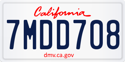 CA license plate 7MDD708