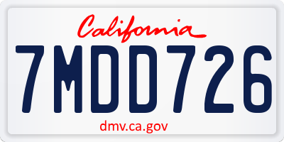 CA license plate 7MDD726