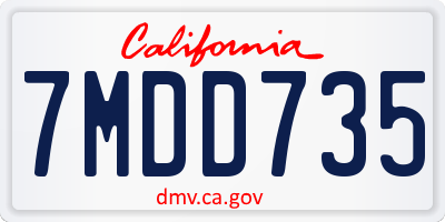 CA license plate 7MDD735