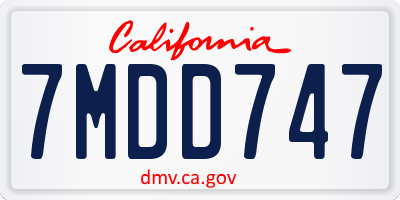 CA license plate 7MDD747