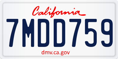 CA license plate 7MDD759