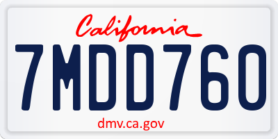 CA license plate 7MDD760