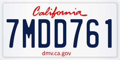 CA license plate 7MDD761