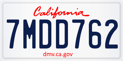 CA license plate 7MDD762