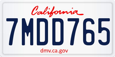 CA license plate 7MDD765