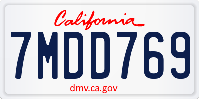 CA license plate 7MDD769