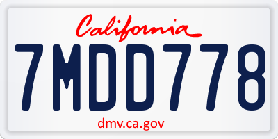 CA license plate 7MDD778