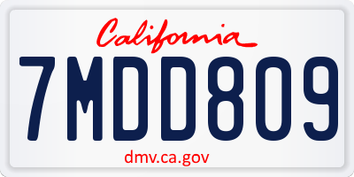 CA license plate 7MDD809