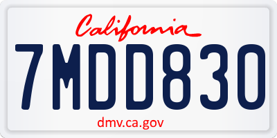 CA license plate 7MDD830