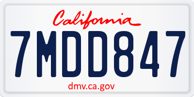 CA license plate 7MDD847