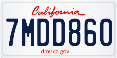 CA license plate 7MDD860