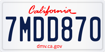 CA license plate 7MDD870