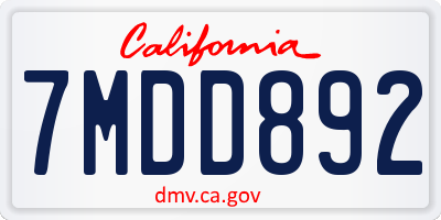 CA license plate 7MDD892