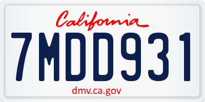 CA license plate 7MDD931