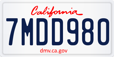CA license plate 7MDD980