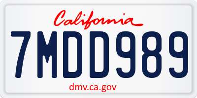 CA license plate 7MDD989