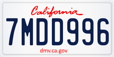 CA license plate 7MDD996