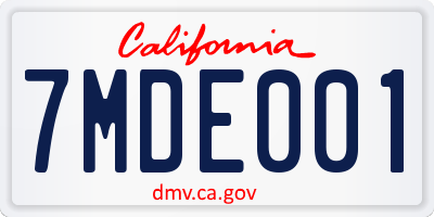 CA license plate 7MDE001