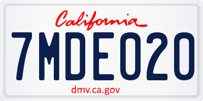 CA license plate 7MDE020