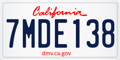 CA license plate 7MDE138