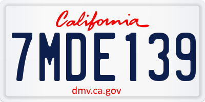 CA license plate 7MDE139