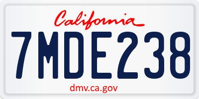 CA license plate 7MDE238