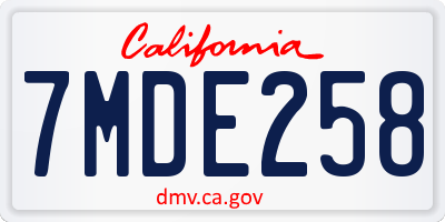 CA license plate 7MDE258