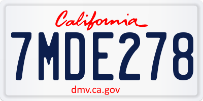 CA license plate 7MDE278