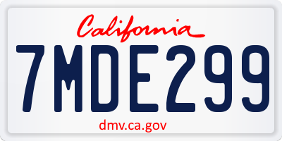 CA license plate 7MDE299