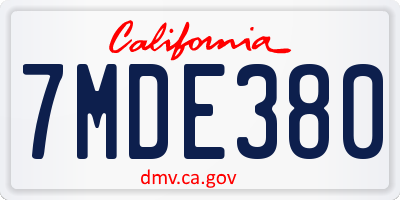 CA license plate 7MDE380