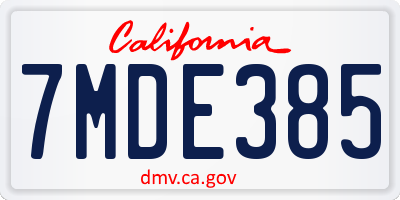 CA license plate 7MDE385