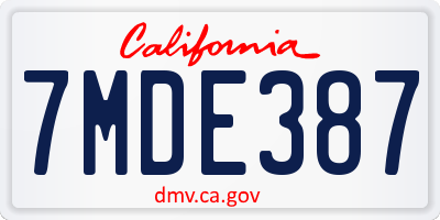 CA license plate 7MDE387