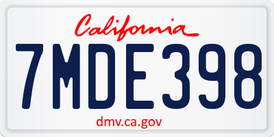 CA license plate 7MDE398