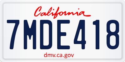 CA license plate 7MDE418