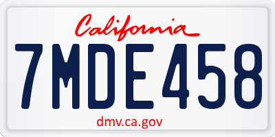 CA license plate 7MDE458