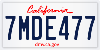 CA license plate 7MDE477