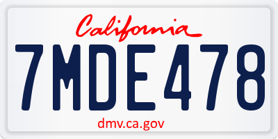 CA license plate 7MDE478