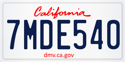 CA license plate 7MDE540