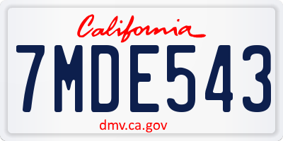 CA license plate 7MDE543