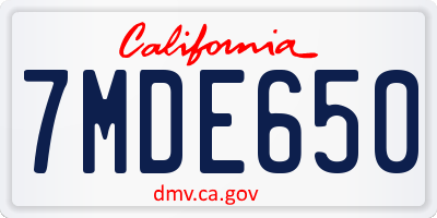 CA license plate 7MDE650