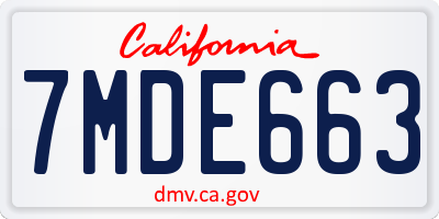 CA license plate 7MDE663