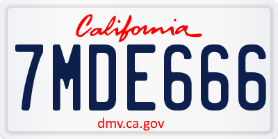 CA license plate 7MDE666