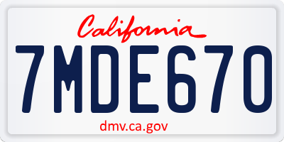 CA license plate 7MDE670