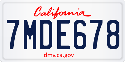 CA license plate 7MDE678